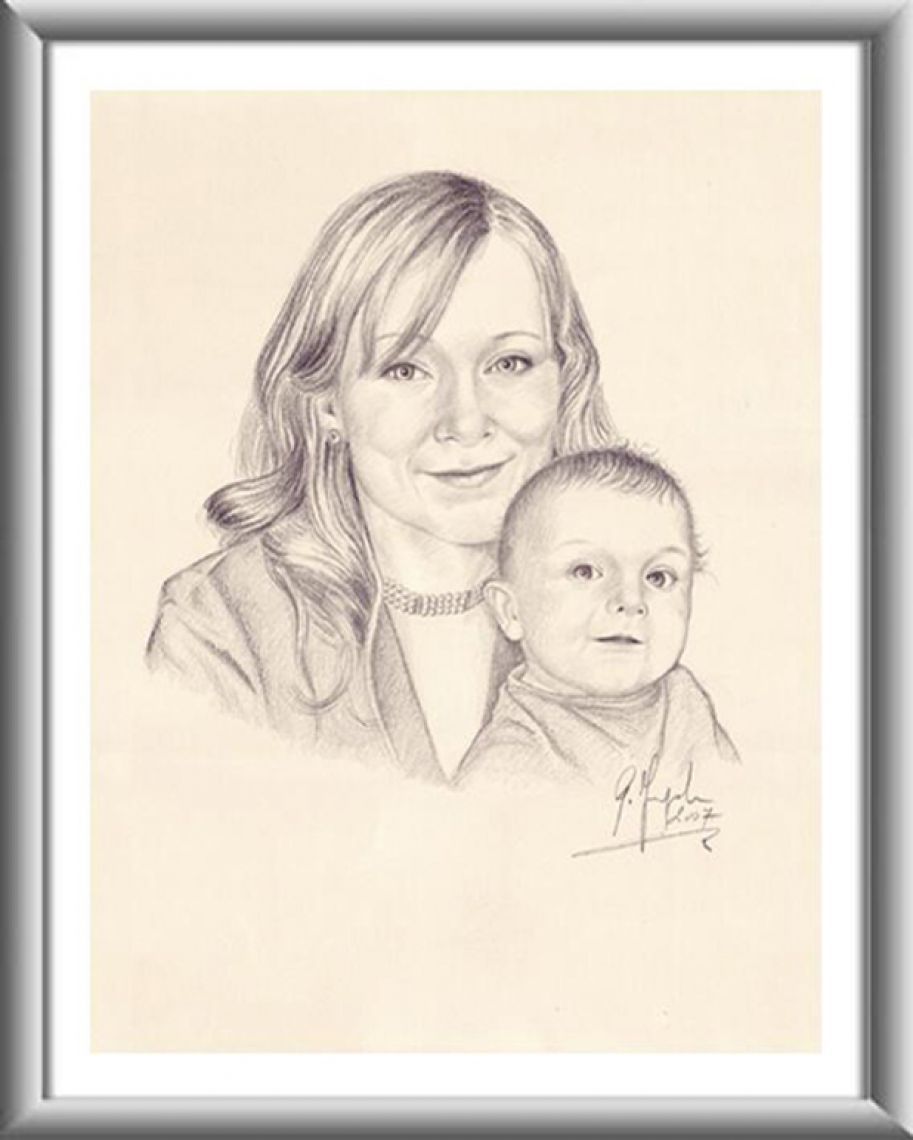 Mutter mit Kind Porträts (Bleistift Zeichnung)